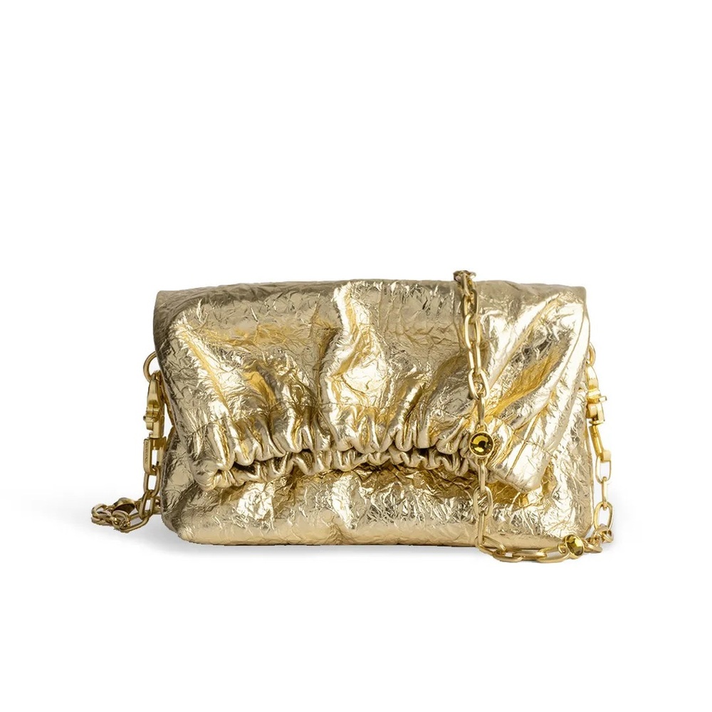 Zadig & Voltaire Gold Textured Clutch with Chain